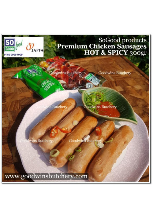 Sausage CHICKEN PREMIUM HOT & SPICY SAUSAGES frozen 6" 15cm SOGOOD FOOD 300g 5pcs